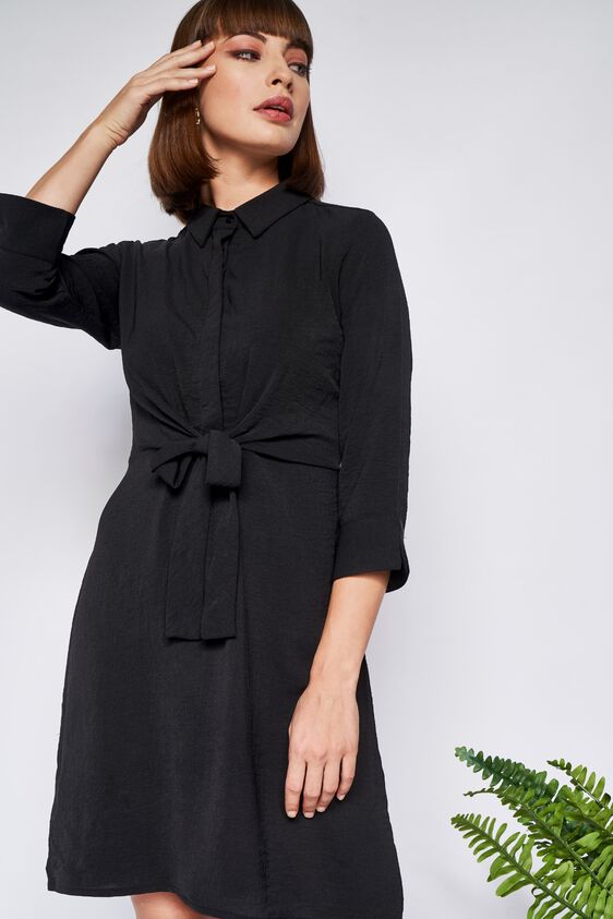 Black Solid Straight Dress, Black, image 3